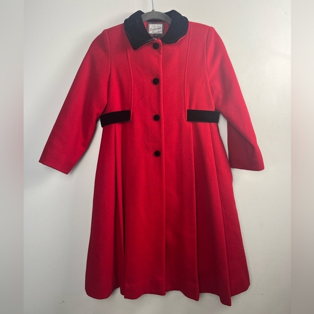Rothschild Girls Wool Blend red Pea Coat with black details size 10